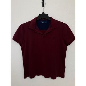 Nautica Mens Burgundy Slim Fit Short Sleeve Polo Shirt Size L